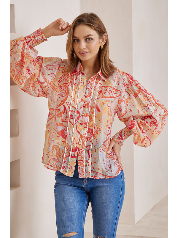 Iris Maxi Paisley Lace Trim Shirt