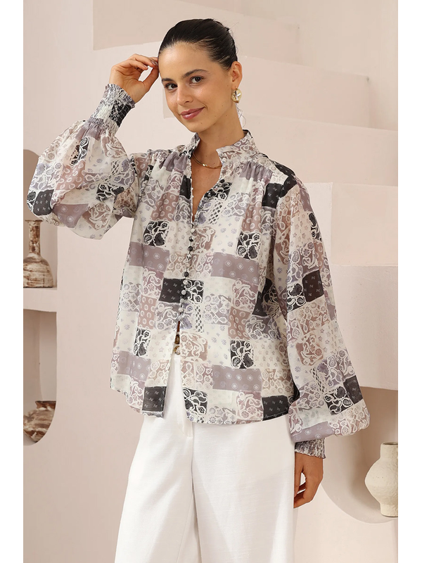 Iris Maxi Bandana Patchwork Ballon Sleeve Blouse