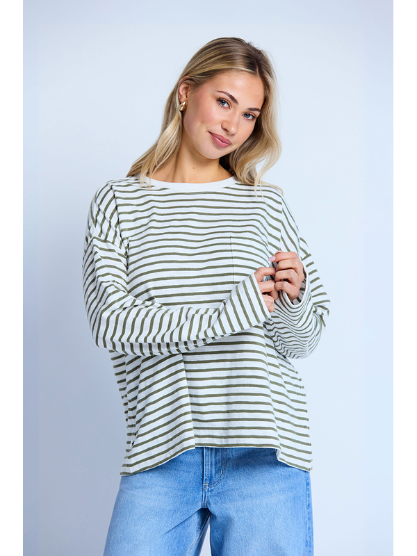 Stella + Gemma Herbal Stripe Drop Shoulder Tee