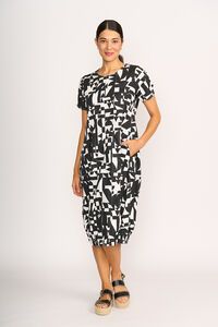 Foil Print Pleated Midi Dress