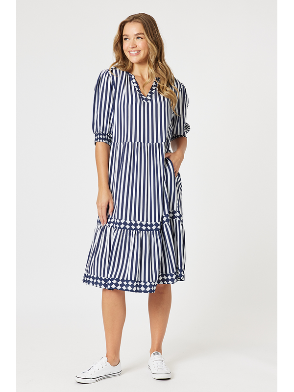 Threadz Harlequin Stripe Tier Dress