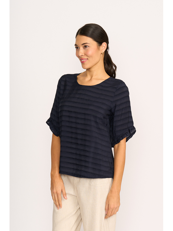Preen Scoop Ruffle Sleeve Stripe Top