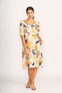 Foil Print Trim Time Dress