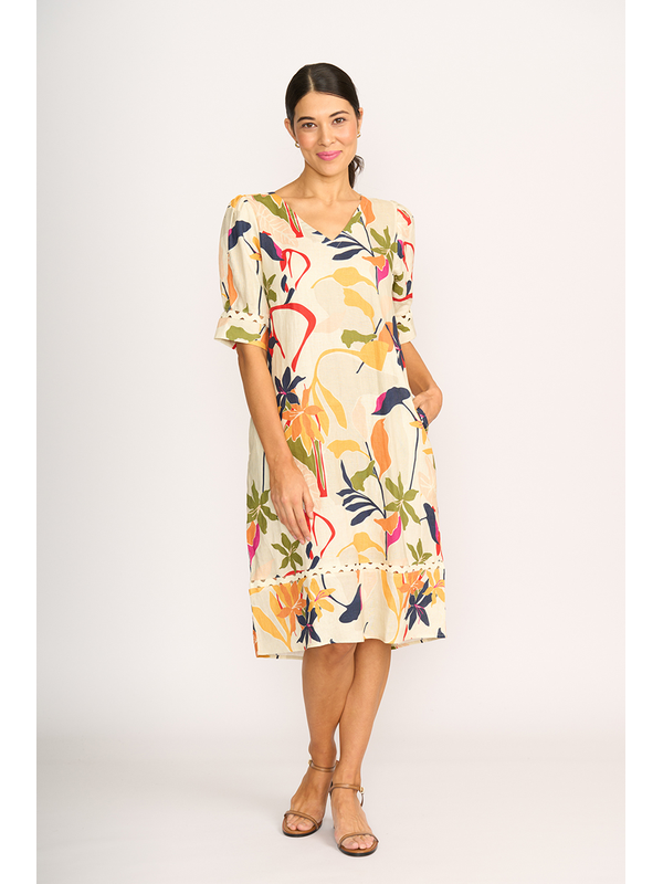 Foil Print Trim Time Dress