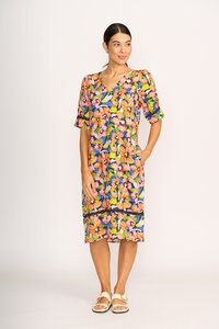Foil Print Trim Time Dress