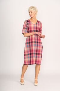 Memo Check Balloon Sleeve Dress
