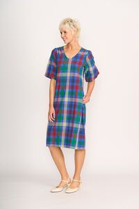 Memo Check Balloon Sleeve Dress