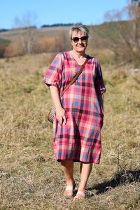 Memo Check Balloon Sleeve Dress