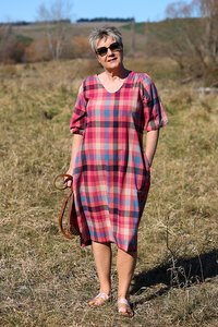 Memo Check Balloon Sleeve Dress