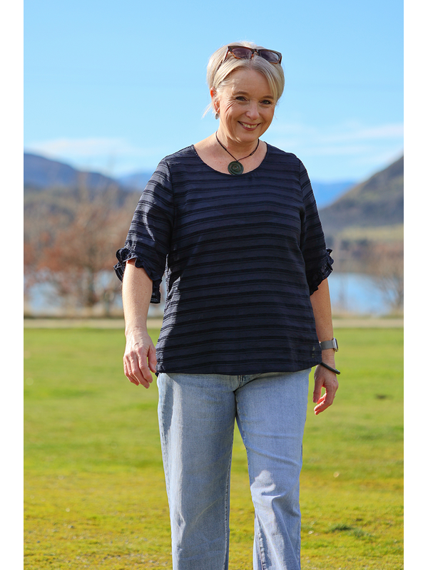 Preen Scoop Ruffle Sleeve Stripe Top