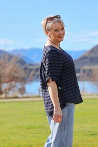 Preen Scoop Ruffle Sleeve Stripe Top