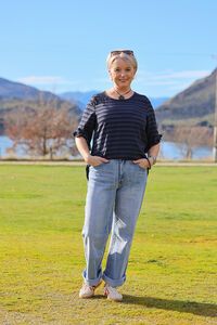 Preen Scoop Ruffle Sleeve Stripe Top