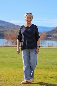 Preen Scoop Ruffle Sleeve Stripe Top