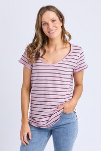 Elm Pima Vee Tee Dusky Pink Stripe