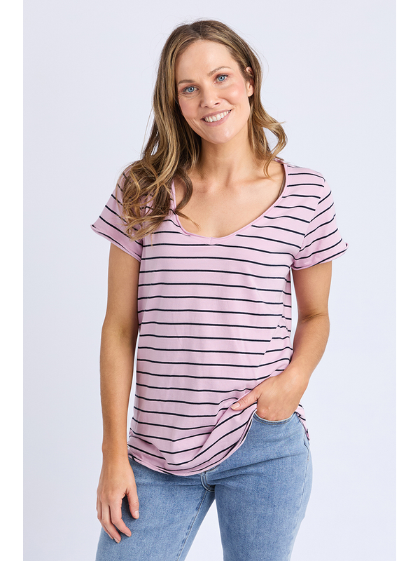 Elm Pima Vee Tee Dusky Pink Stripe