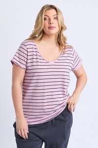 Elm Pima Vee Tee Dusky Pink Stripe