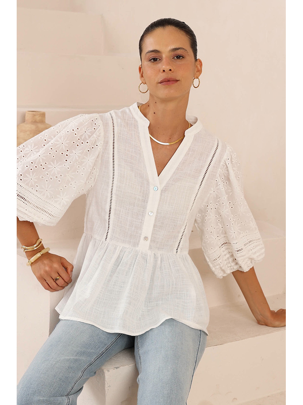 Iris Maxi Broderie Peplum Blouse - Preen Clothing