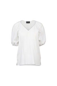 Vassalli V Neck Top With Floaty Sleeve - White Check