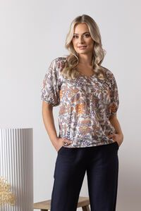 Vassalli V Neck Top With Floaty Sleeve - Tuscany