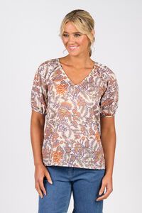 Vassalli V Neck Top With Floaty Sleeve - Tuscany