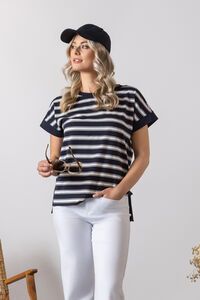 Vassalli Stepped Hem Stripe Top