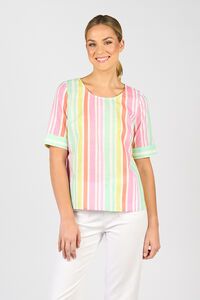 Vassalli Round Neck Elbow Sleeve Top - Cabana