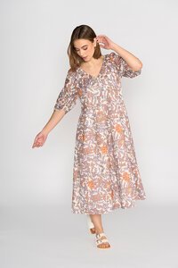 Vassalli V Neck Pleat Sleeve Detail Dress - Tuscany