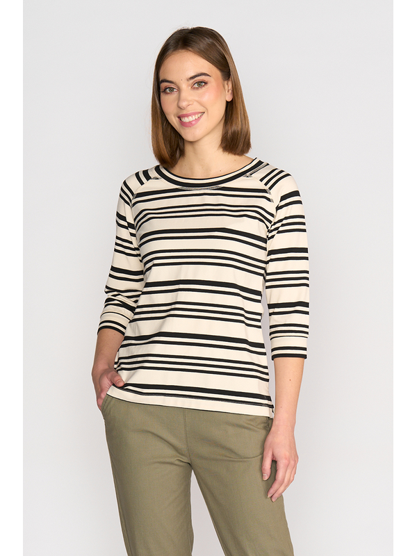 Vassalli Boat Neck 3-4 Sleeve Stripe Top