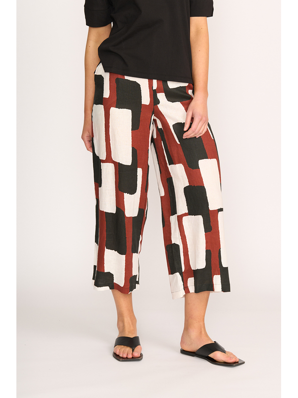 Foil Print Wide Leg Cropped Pant