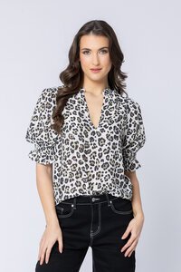 Seeking Lola Relaxed Butterfly Top Sage Leopard