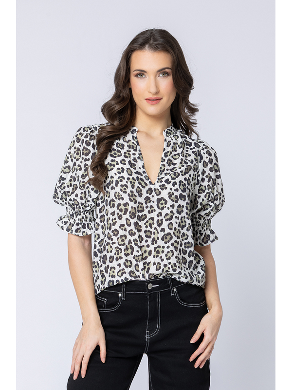 Seeking Lola Relaxed Butterfly Top Sage Leopard