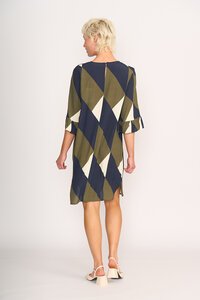 Foil Shift Fluted Sleeve Dress