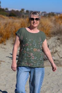Puro Lino Rib Panel Linen Floral Top