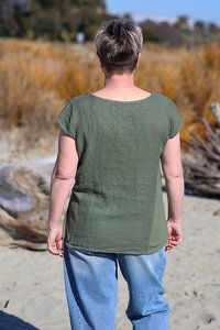Puro Lino Rib Panel Linen Floral Top