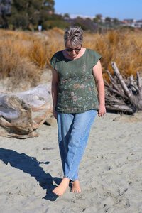 Puro Lino Rib Panel Linen Floral Top