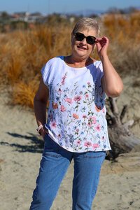 Puro Lino Rib Panel Linen Floral Top
