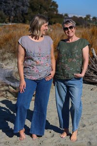 Puro Lino Rib Panel Linen Floral Top