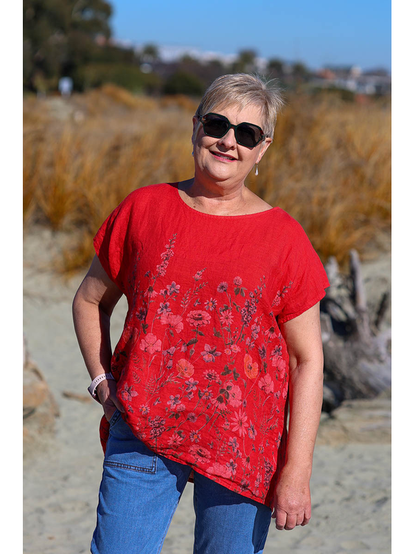 Puro Lino Floral Linen Top