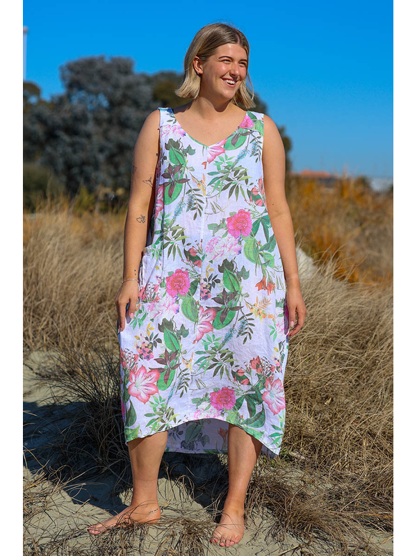 Puro Lino Sleeveless Floral Dress