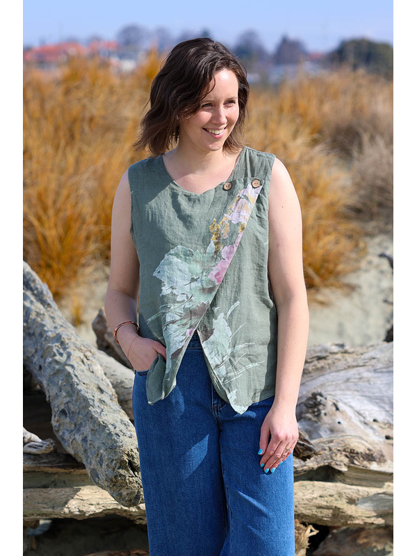 Puro Lino Linen Floral Singlet