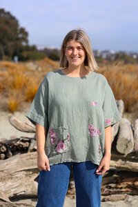 Puro Lino Pocket Linen Floral Top