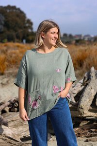 Puro Lino Pocket Linen Floral Top