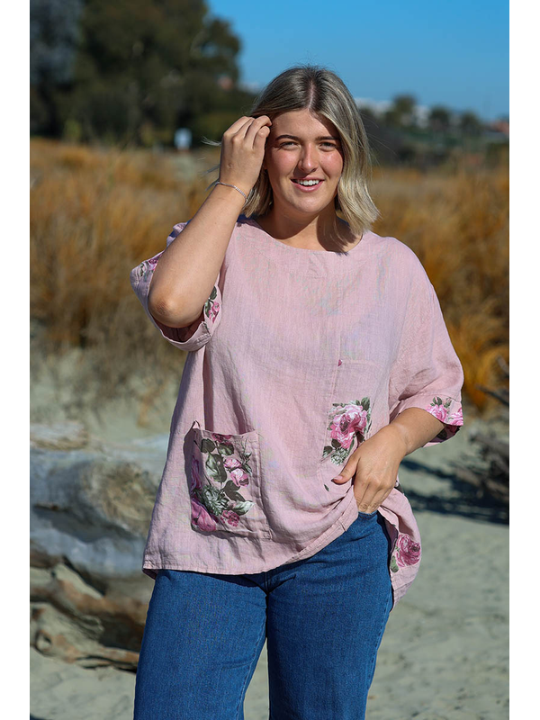Puro Lino Pocket Linen Floral Top