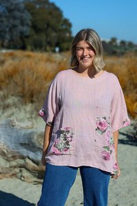 Puro Lino Pocket Linen Floral Top