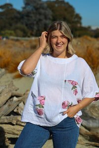 Puro Lino Pocket Linen Floral Top