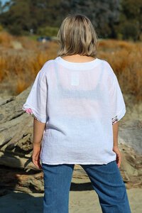 Puro Lino Pocket Linen Floral Top