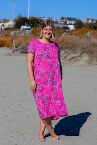 Puro Lino Rib Sleeve Linen Floral Dress