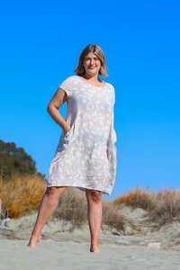 Cali + Co Leaf Print Linen Dress