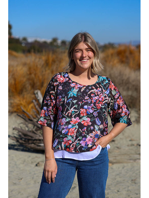La Mode Puff Sleeve Floral Layered Top