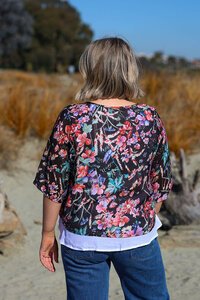 La Mode Puff Sleeve Floral Layered Top